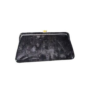 Vintage 60s Black Velvet Evening Clutch Purse With Gold Clasp Cocktail Holiday